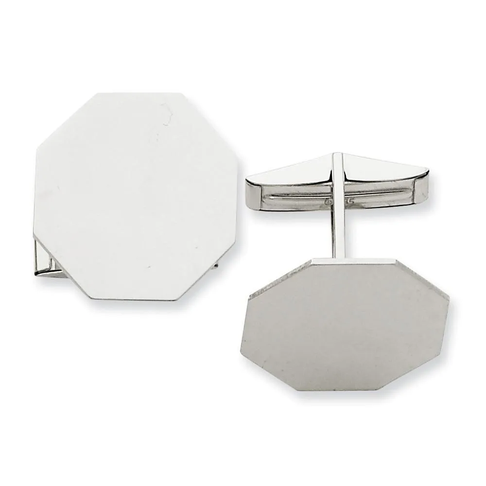 14K White Gold Solid Octagon Cuff Links