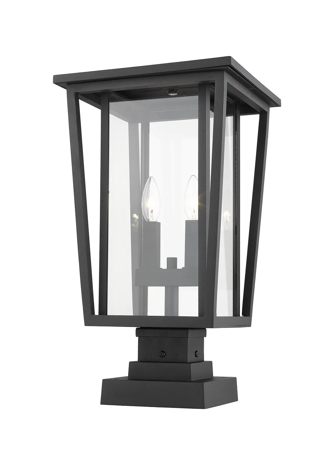 2-Light Outdoor Pier Mounted Fixture in Black with Clear Glass