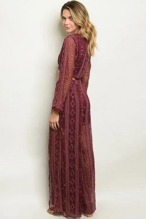 2pc Burgundy Crop Top and Palazzo Pants Set