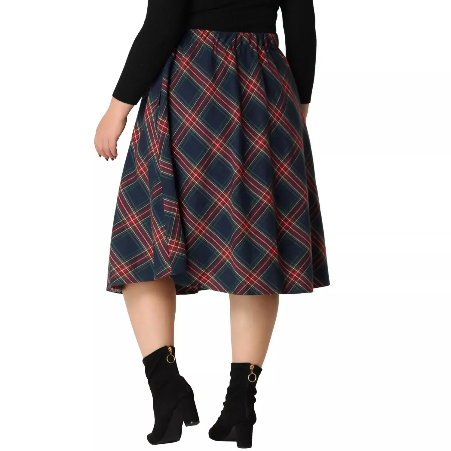 Agnes Orinda Women's Plus Size Knee Length Plaid Flared Skirt