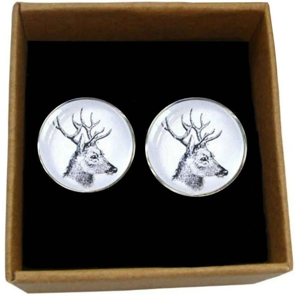 Bassin and Brown Side Stags Head Cufflinks - White/Black