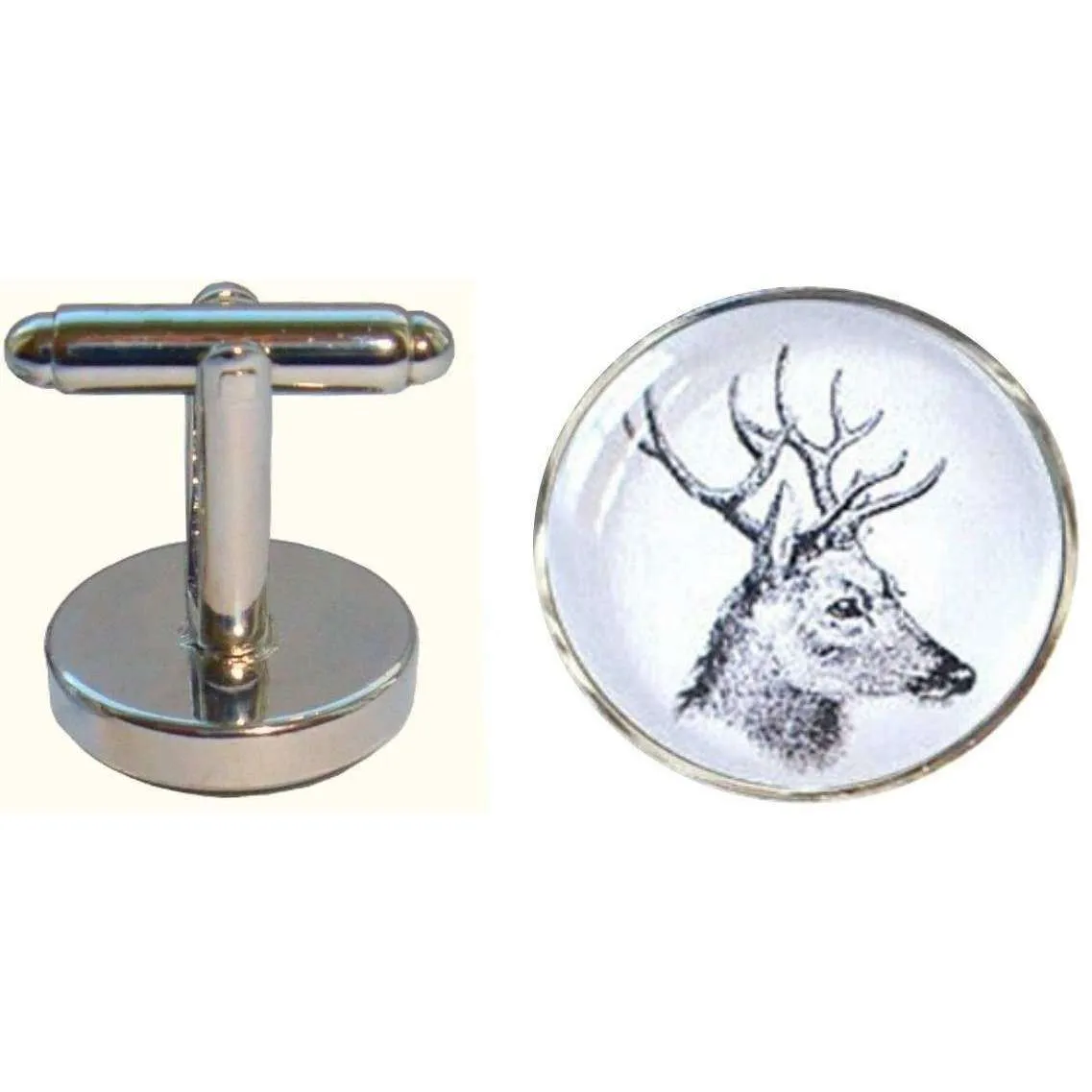 Bassin and Brown Side Stags Head Cufflinks - White/Black