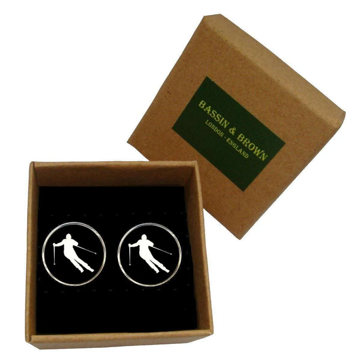 Bassin and Brown Skier Cufflinks - Black/White