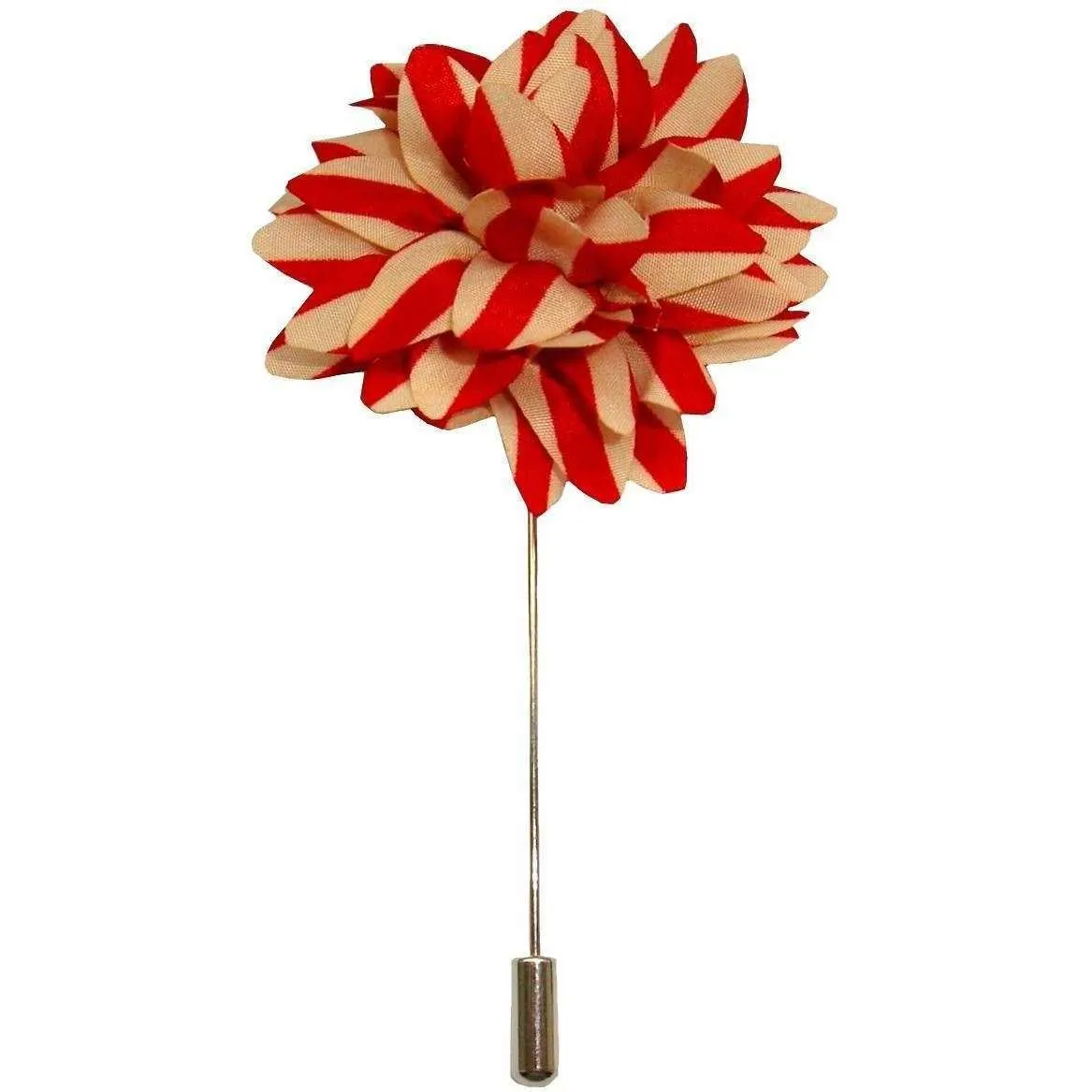 Bassin and Brown Stripe Flower Lapel Pin - Red/Beige