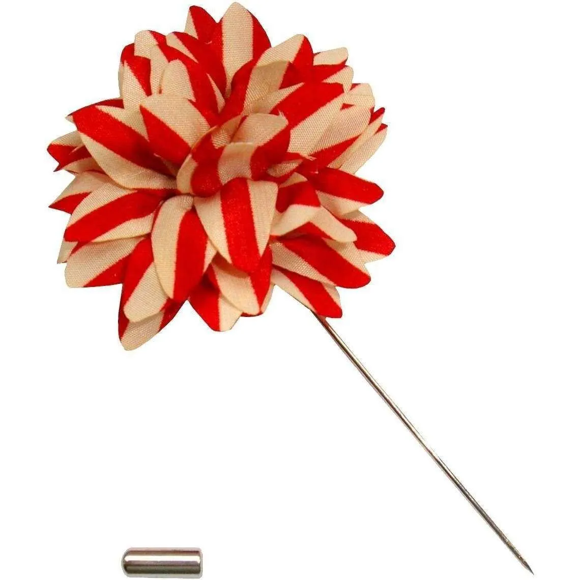 Bassin and Brown Stripe Flower Lapel Pin - Red/Beige