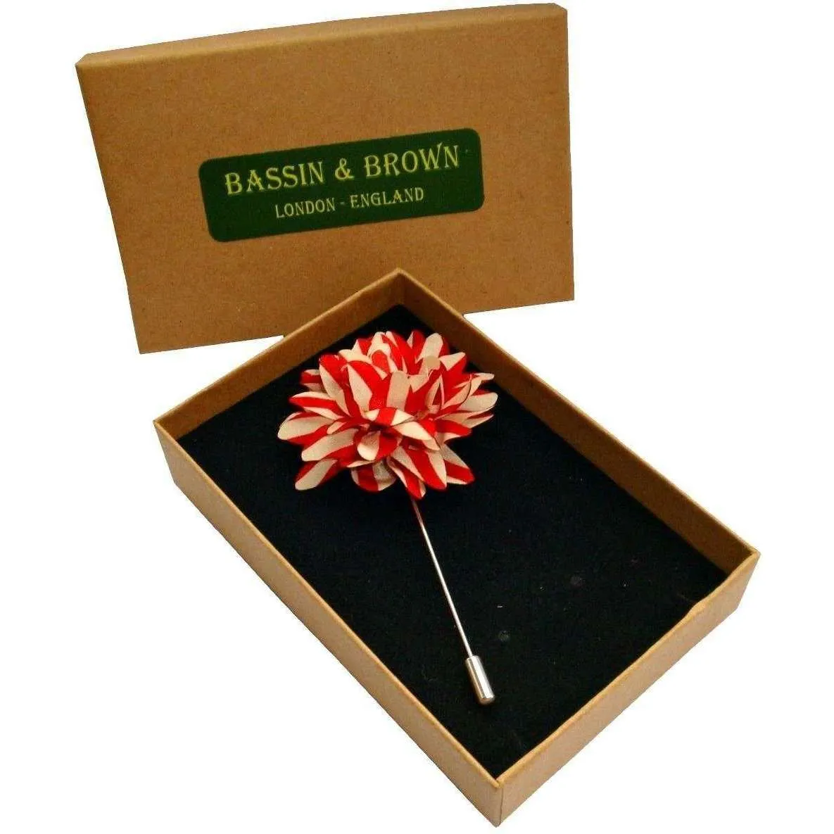 Bassin and Brown Stripe Flower Lapel Pin - Red/Beige