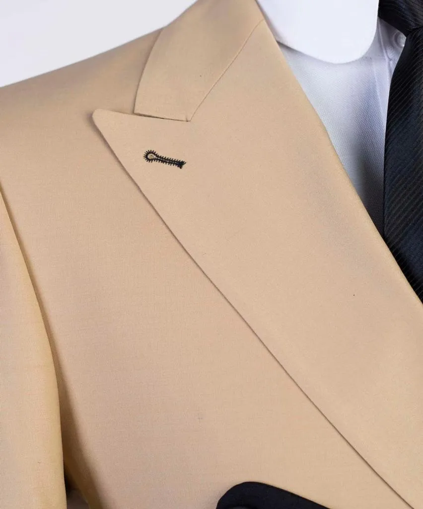 Beige and Black Double-Breasted Suit