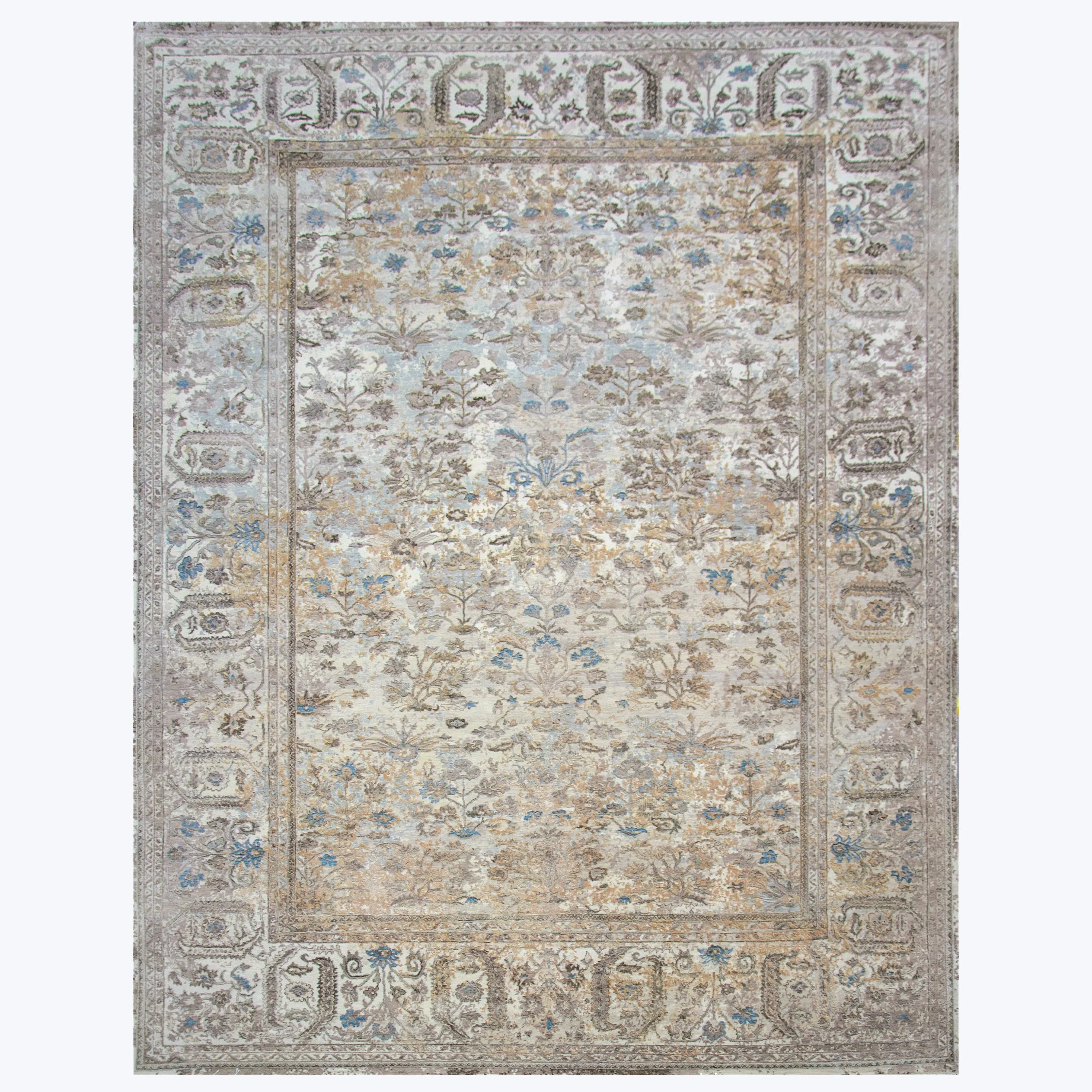 Beige Traditional Wool Silk Blend Rug - 9'3" x 12'3"