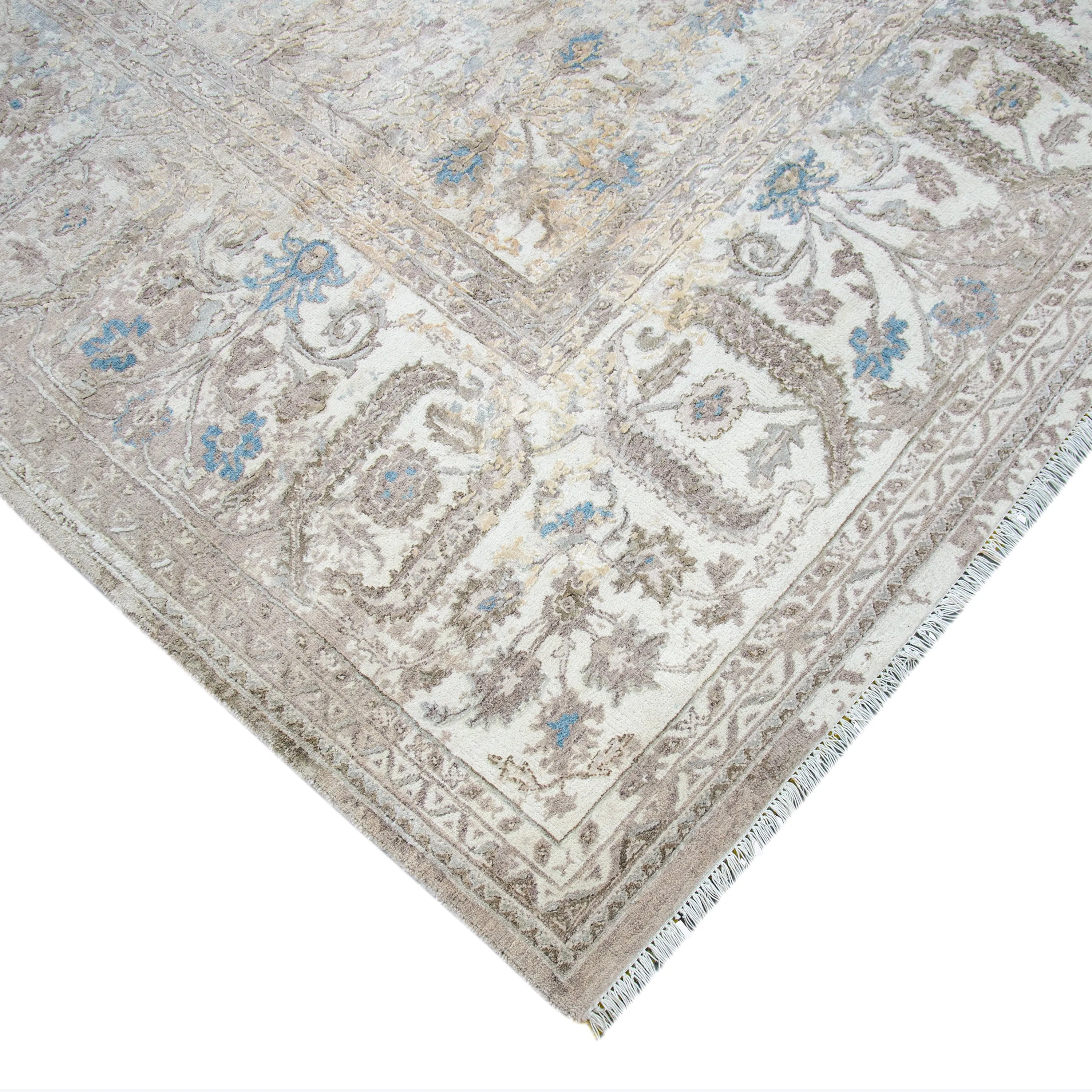 Beige Traditional Wool Silk Blend Rug - 9'3" x 12'3"