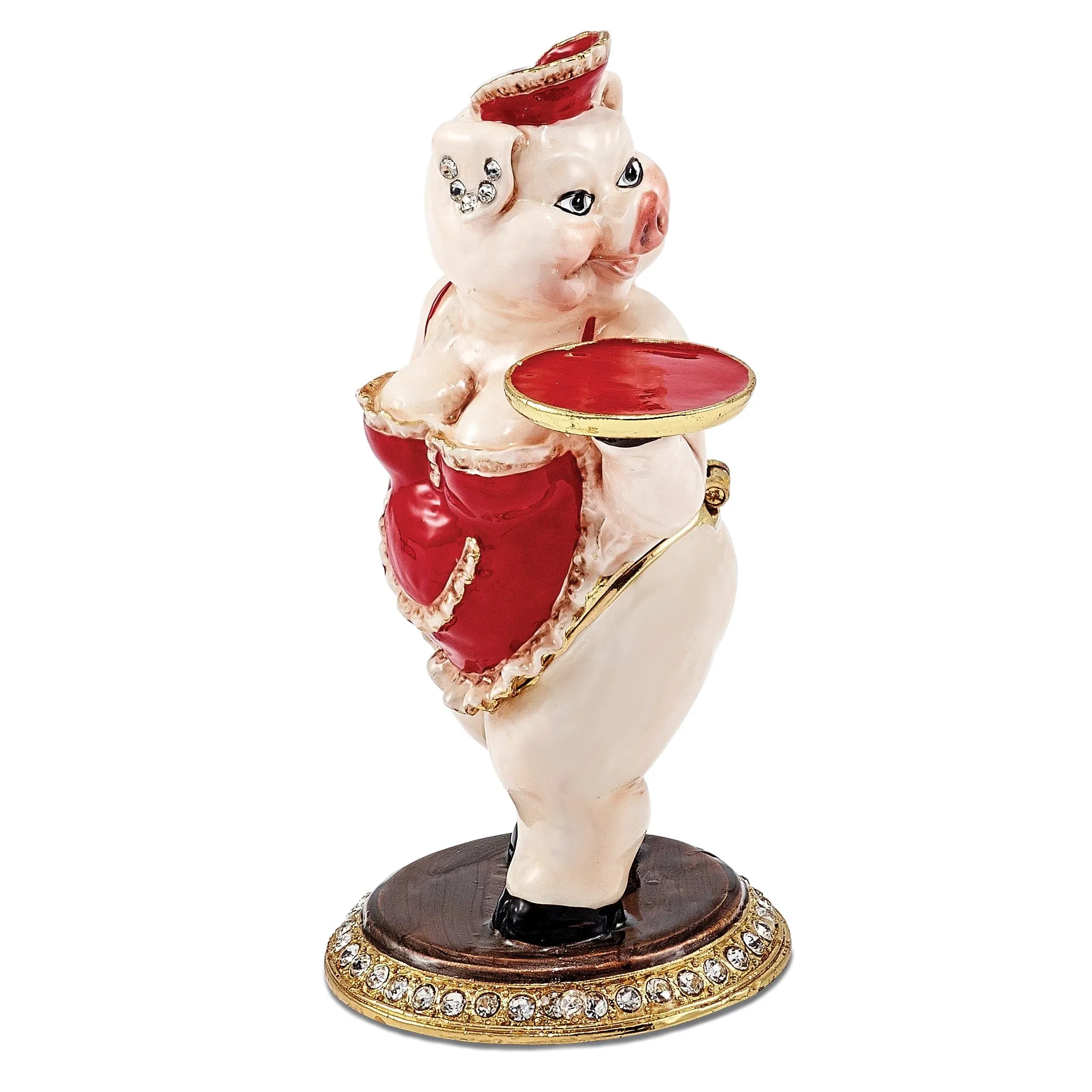 Bejeweled Pink Red Multi Color FANCY NANCY Waitress Pig Trinket Box