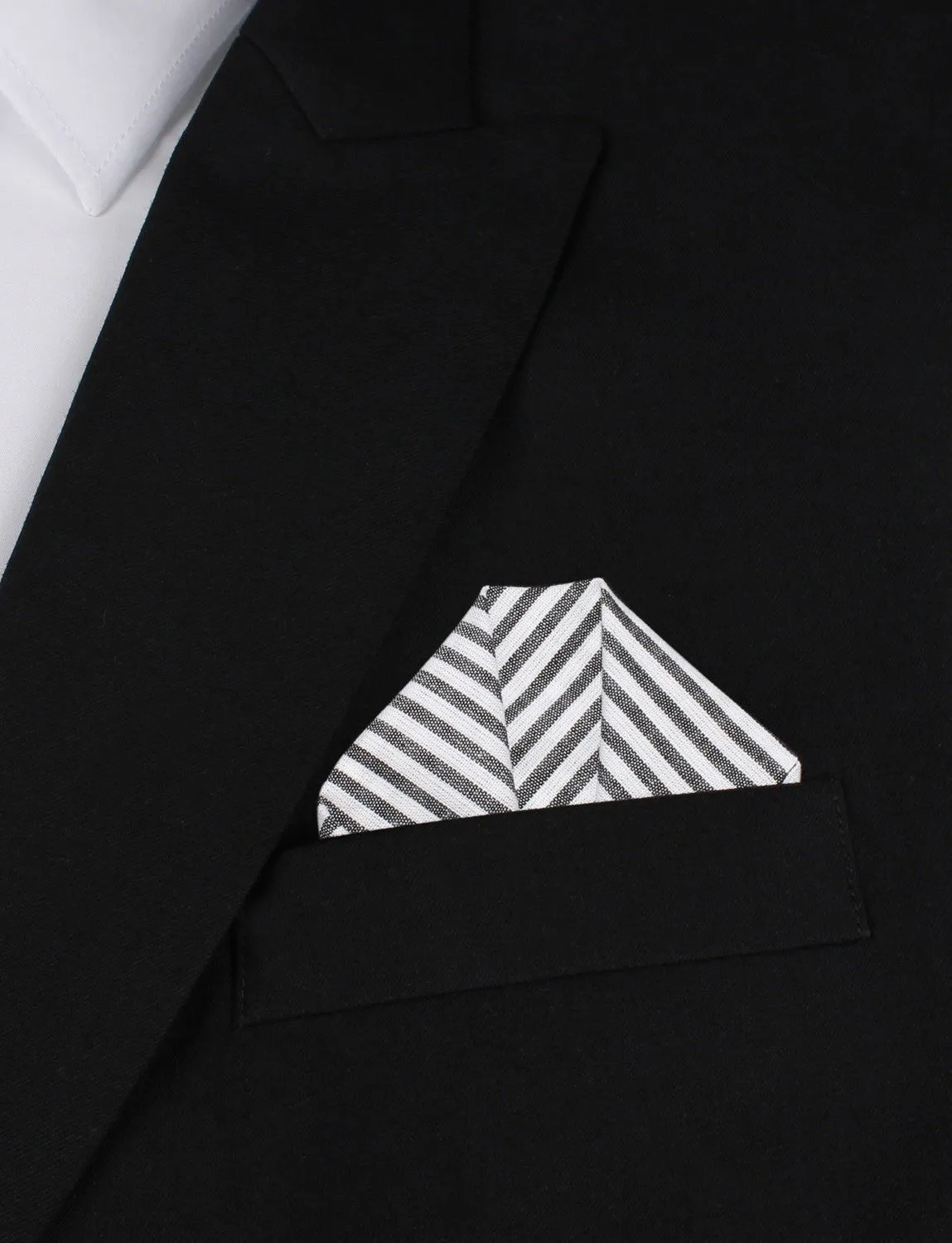 Black and White Chalk Stripes Cotton Pocket Square