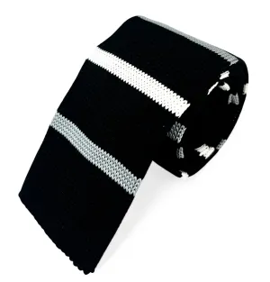 Black and White Striped Knit Tie by Paul Malone