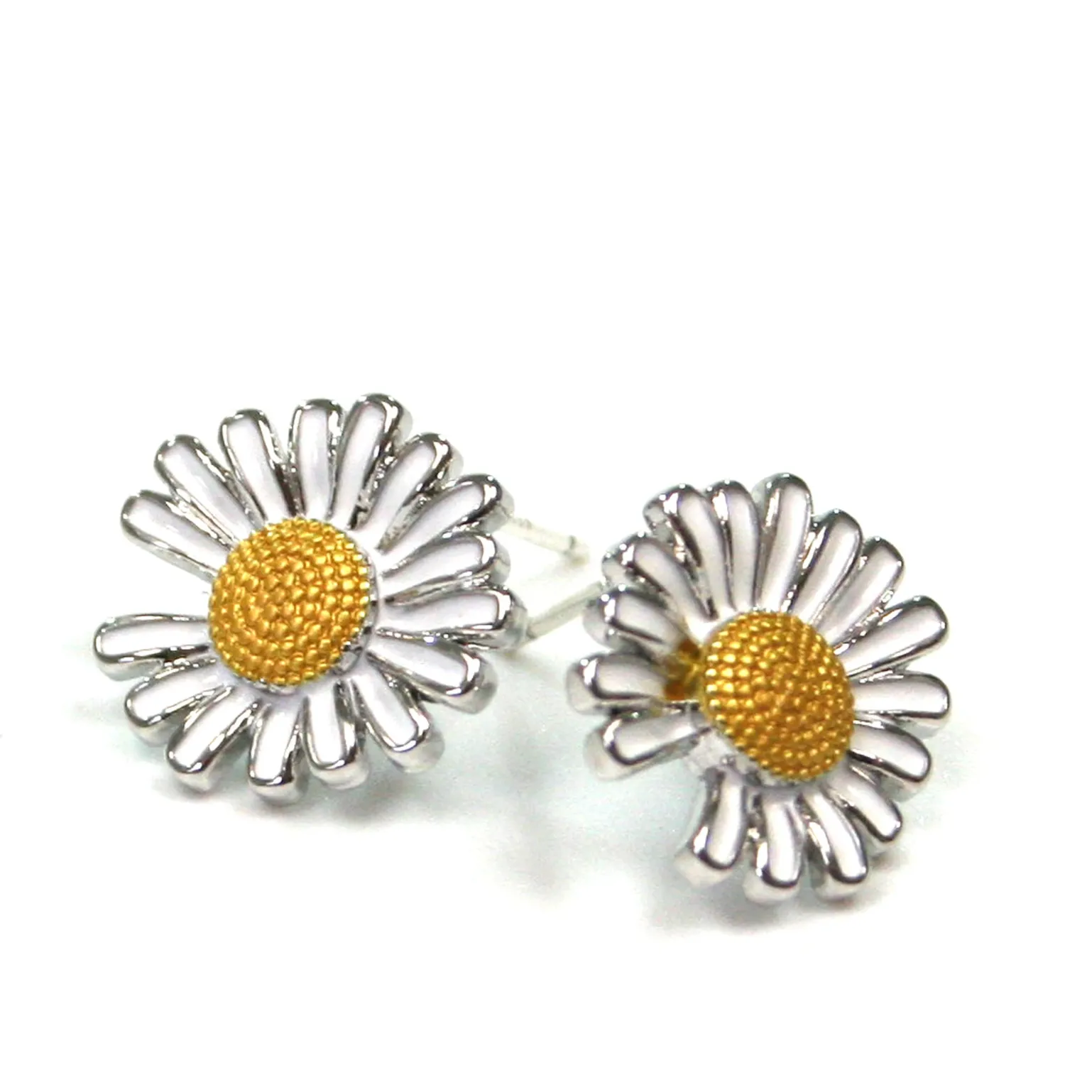 Black Ginger Daisy Stud Earrings - Platinum Plated