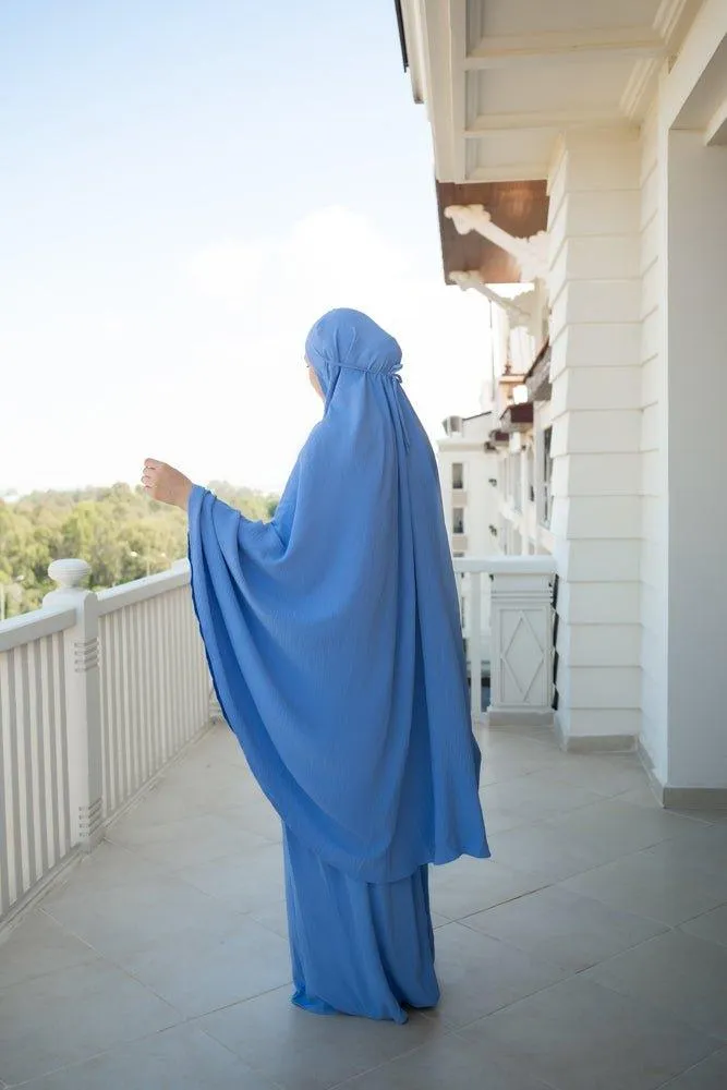 Blue Calinia prayer gown two piece set khimar for omrah