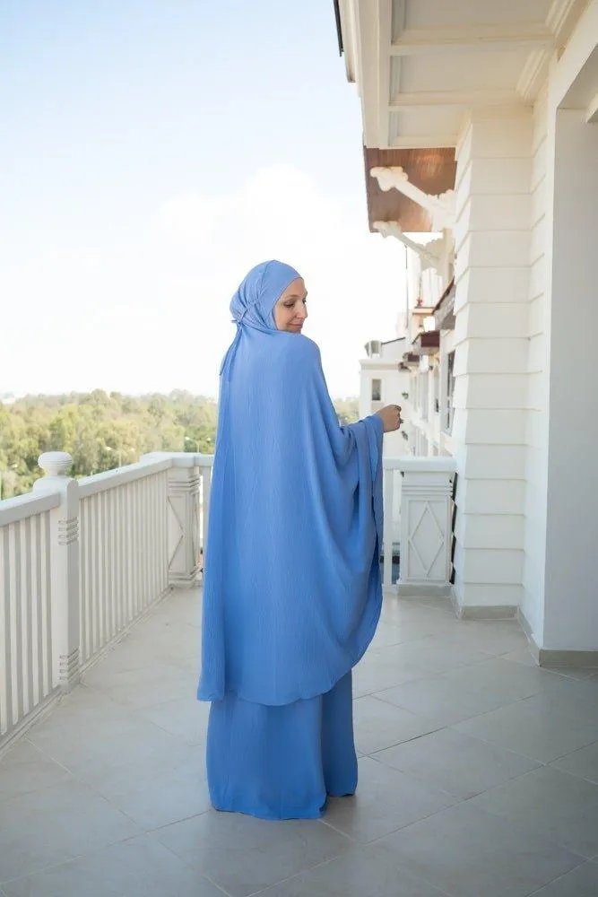 Blue Calinia prayer gown two piece set khimar for omrah