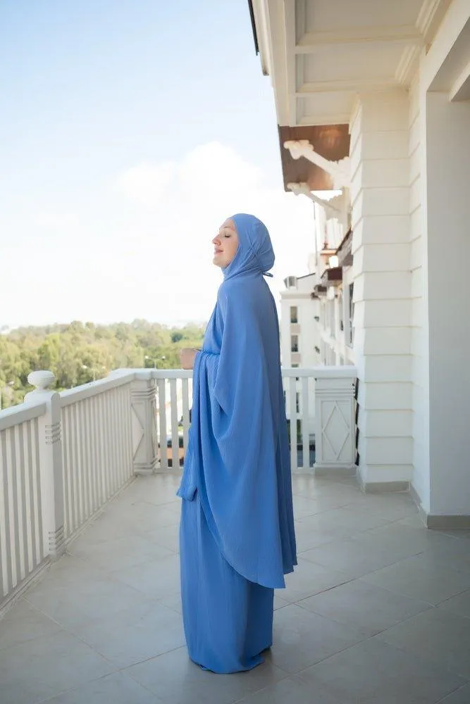 Blue Calinia prayer gown two piece set khimar for omrah