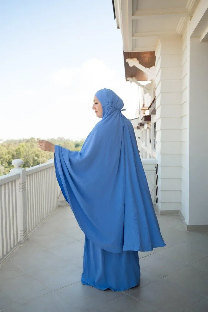 Blue Calinia prayer gown two piece set khimar for omrah