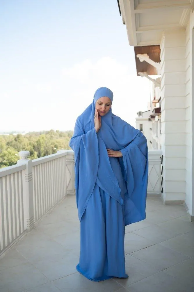 Blue Calinia prayer gown two piece set khimar for omrah