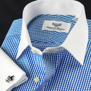 Blue Gingham Check WInchester Dress Shirt White Contrast Collar & Cuff Boss-Look