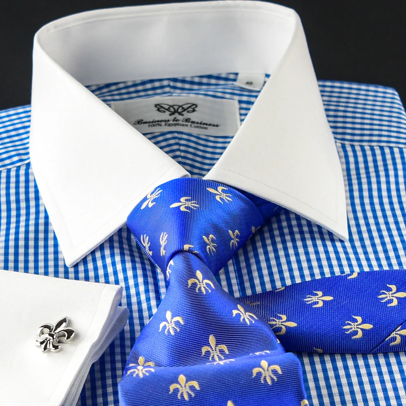 Blue Gingham Check WInchester Dress Shirt White Contrast Collar & Cuff Boss-Look