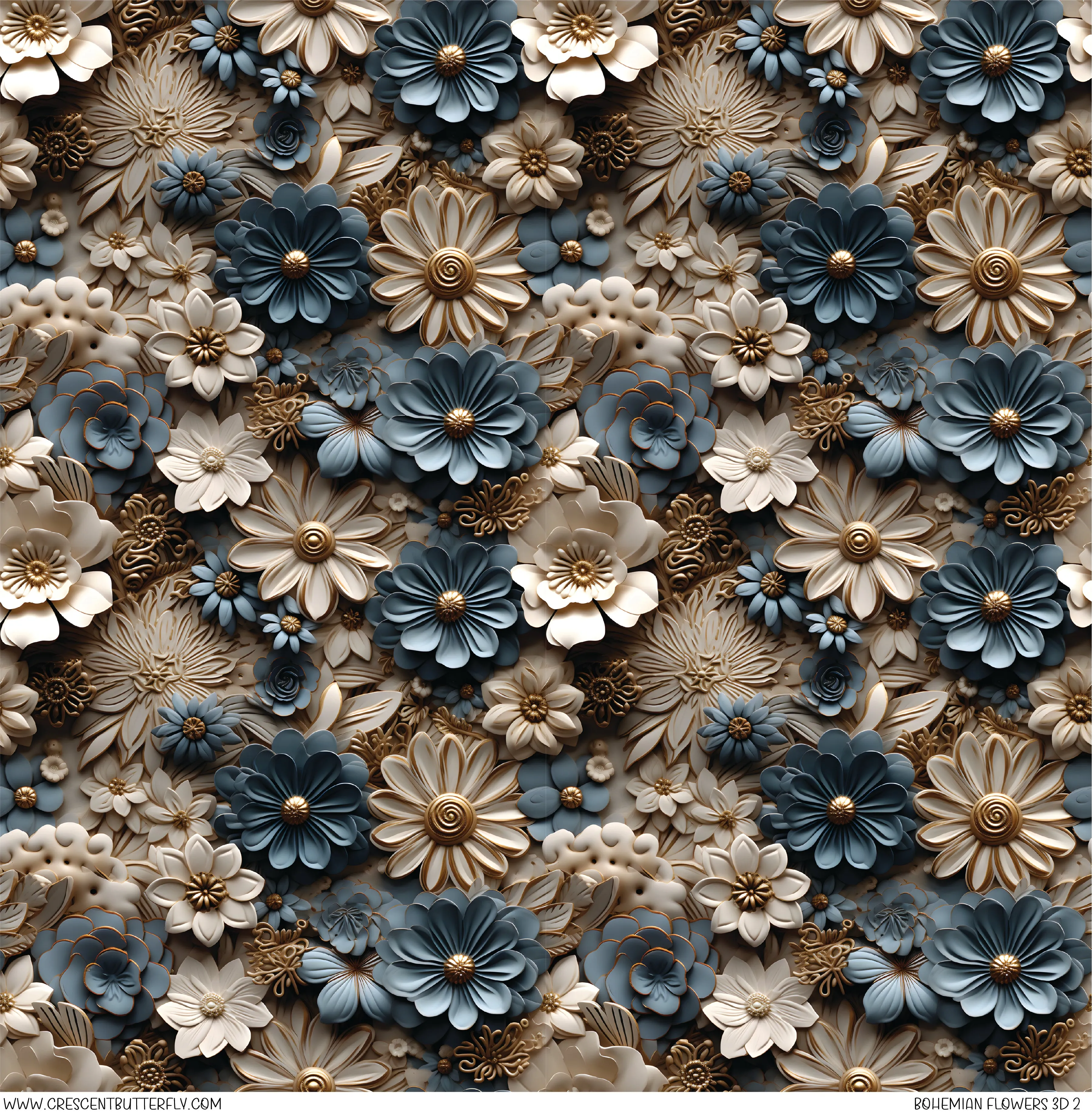 Bohemian Flowers 3D 2 Printed Vinyl Sheet/Wrap