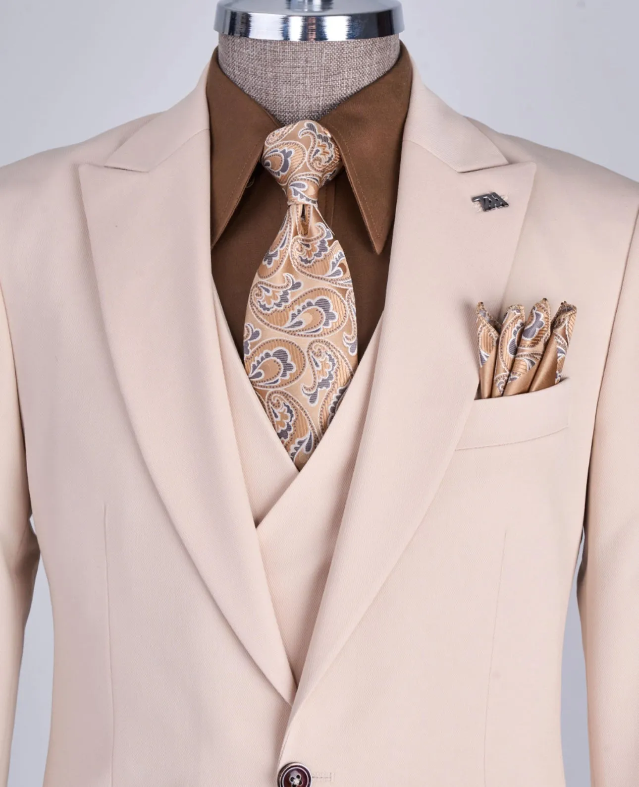 Bojoni Chicago Slim Fit Special Design Beige Suit