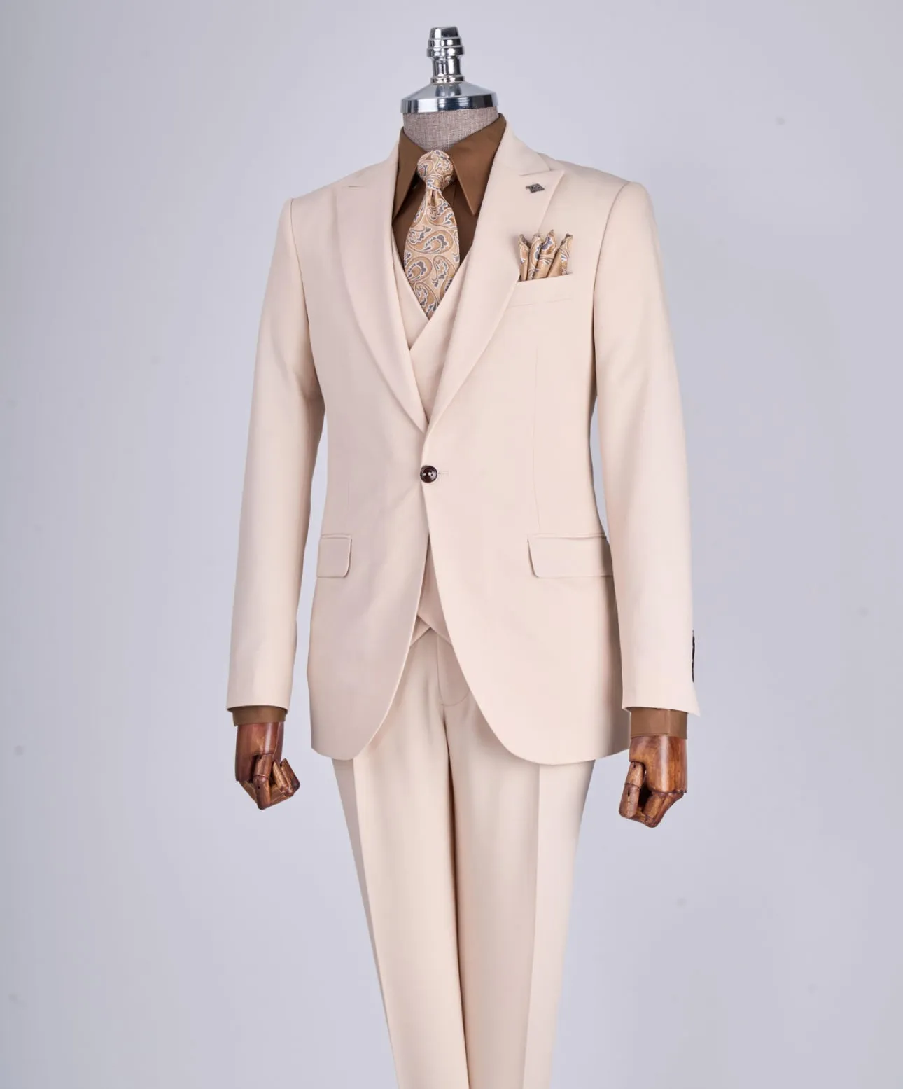 Bojoni Chicago Slim Fit Special Design Beige Suit