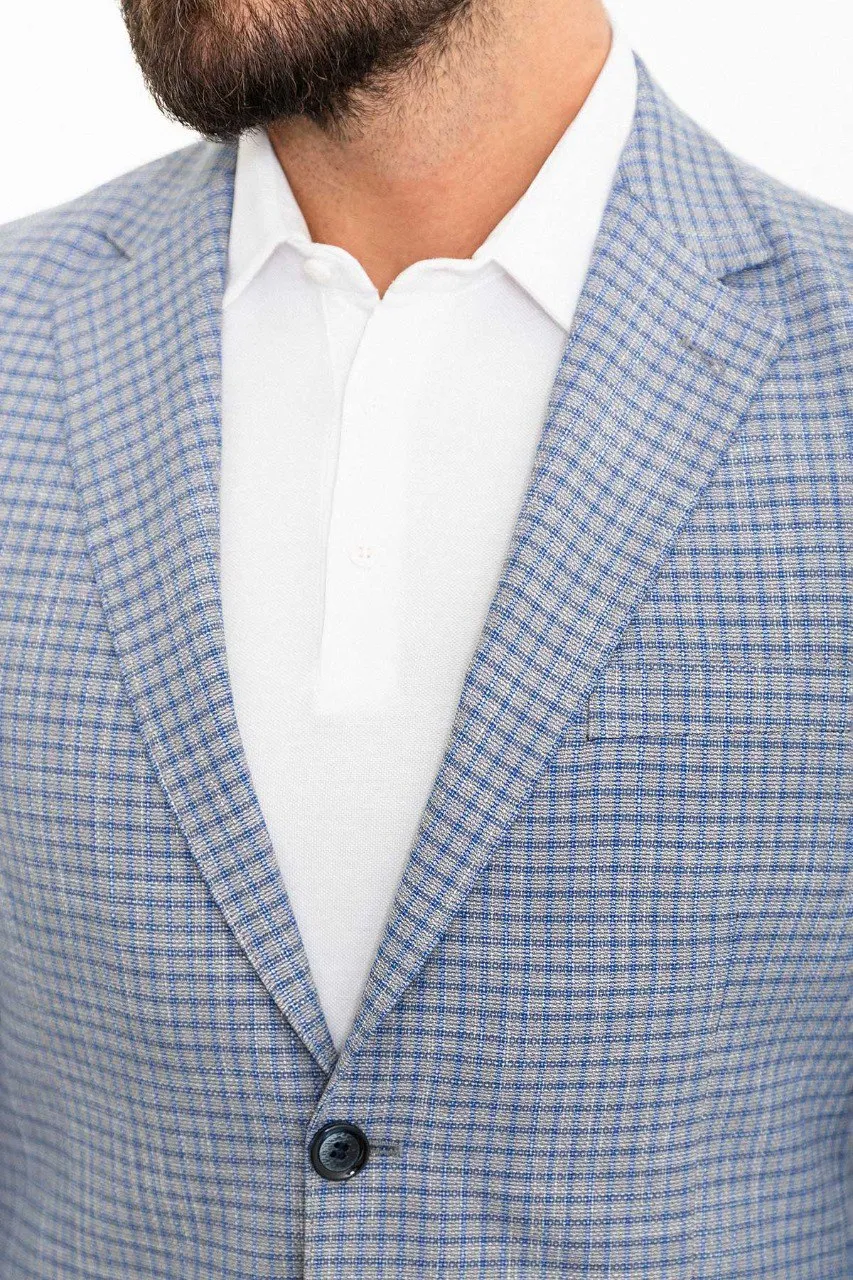 Bojoni Torretta Slim Fit Light Blue Plaid Blazer