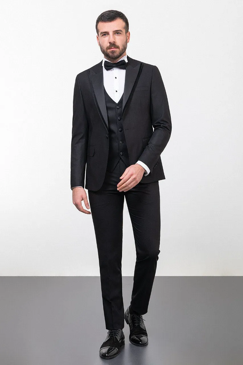 Bojoni Trivento Black Royal Classic  Slim Fit Suit Tuxedo