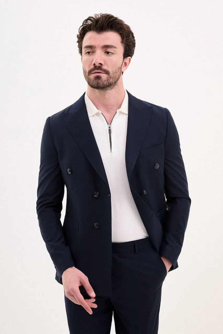 Bojoni Trivento Navy Blue Double Breasted  Classic Slim Fit Suit