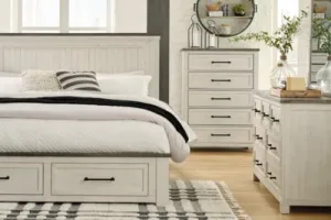 Brewgan California King Panel Storage Bed with Mirrored Dresser and Chest