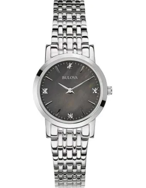 Bulova Ladies Diamond Gallery Watch - Stainless Steel Case - Charcoal Gray Dial