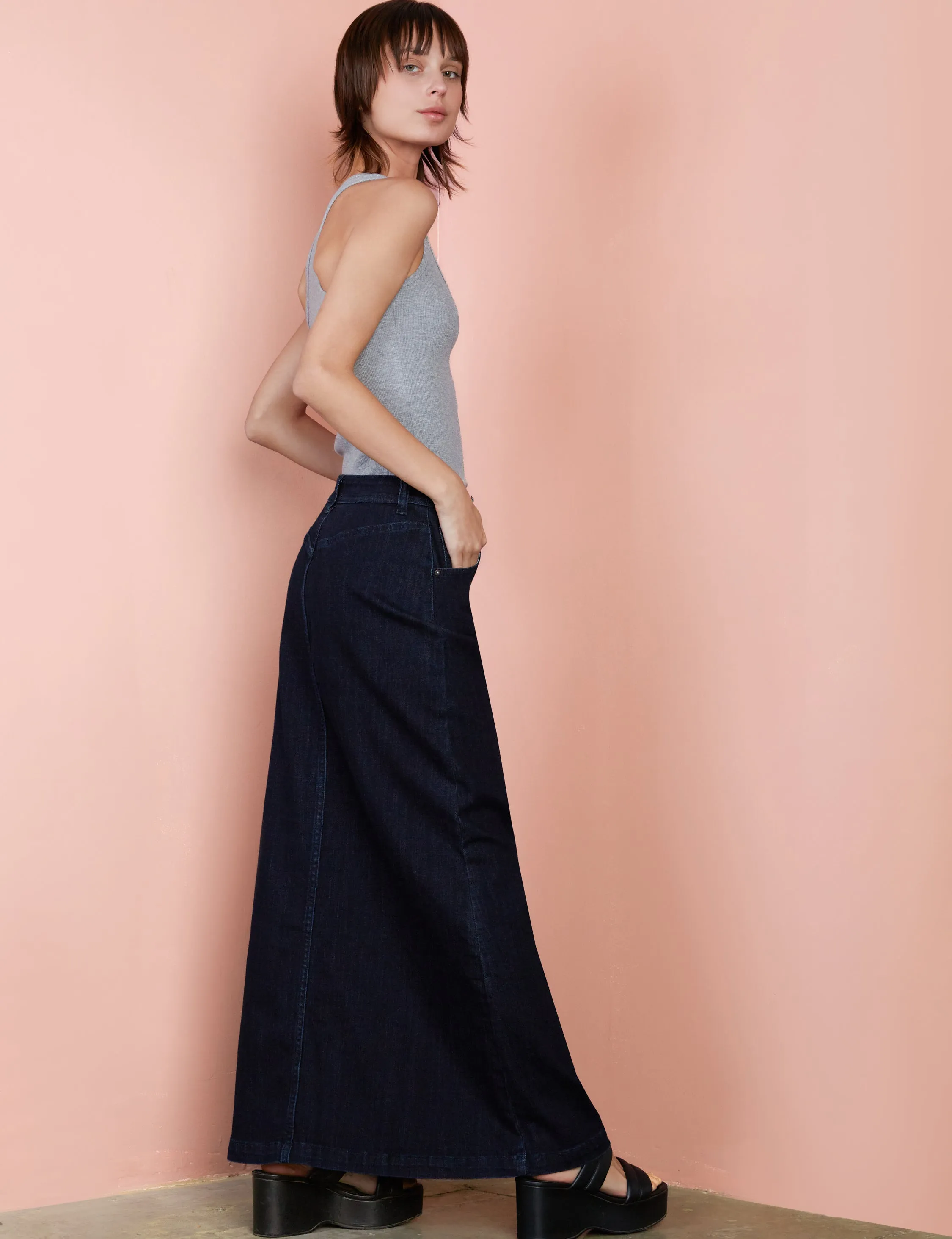 Button Front Maxi Skirt