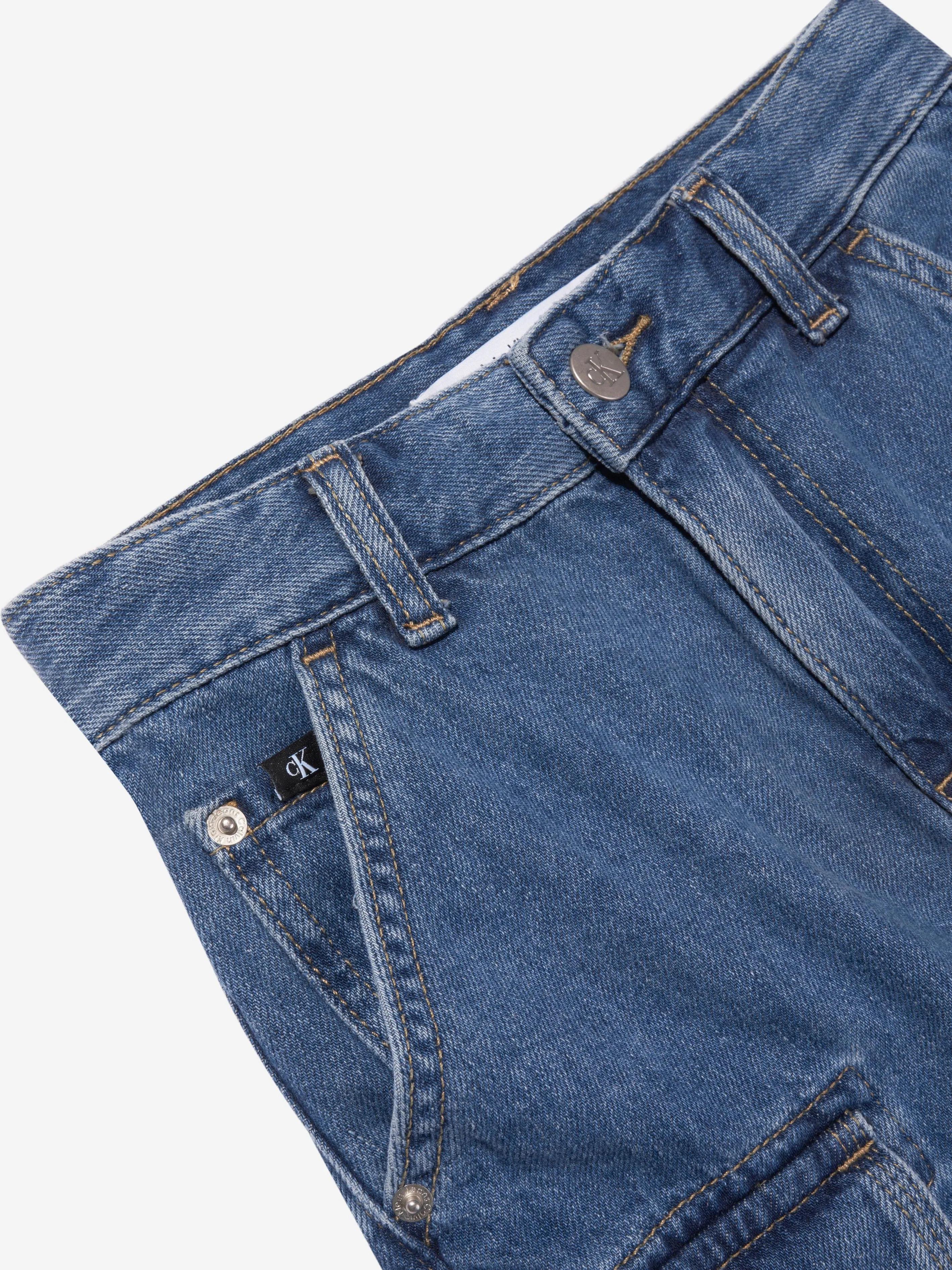 Calvin Klein Boys Denim Cargo Shorts in Blue