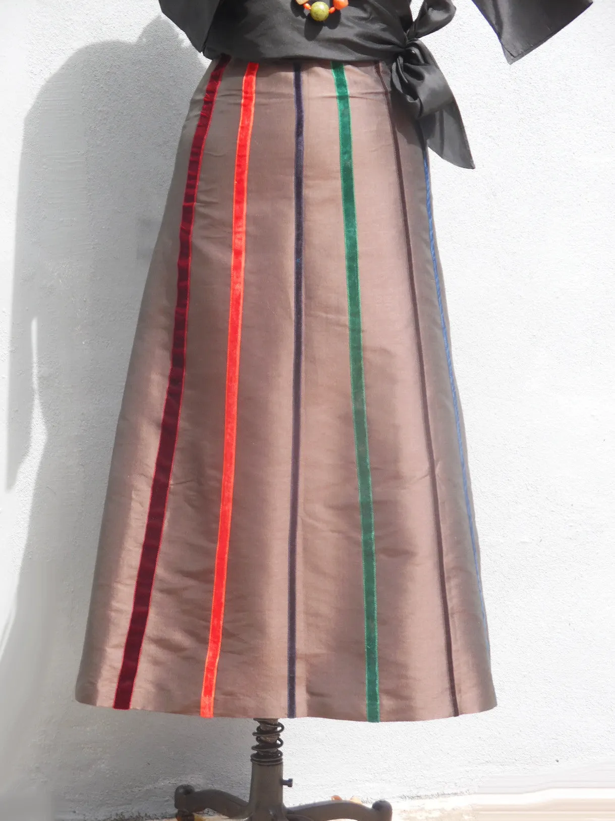 Carnival Skirt Thai Silk And Velvet Ribbons Chocolate