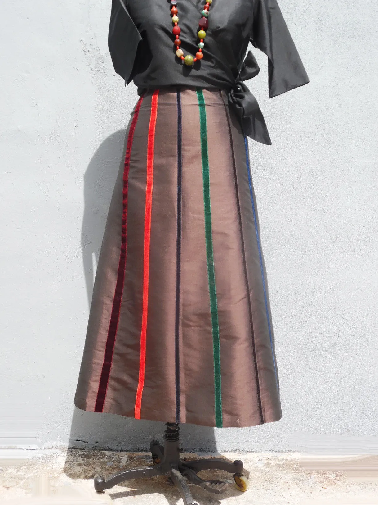 Carnival Skirt Thai Silk And Velvet Ribbons Chocolate