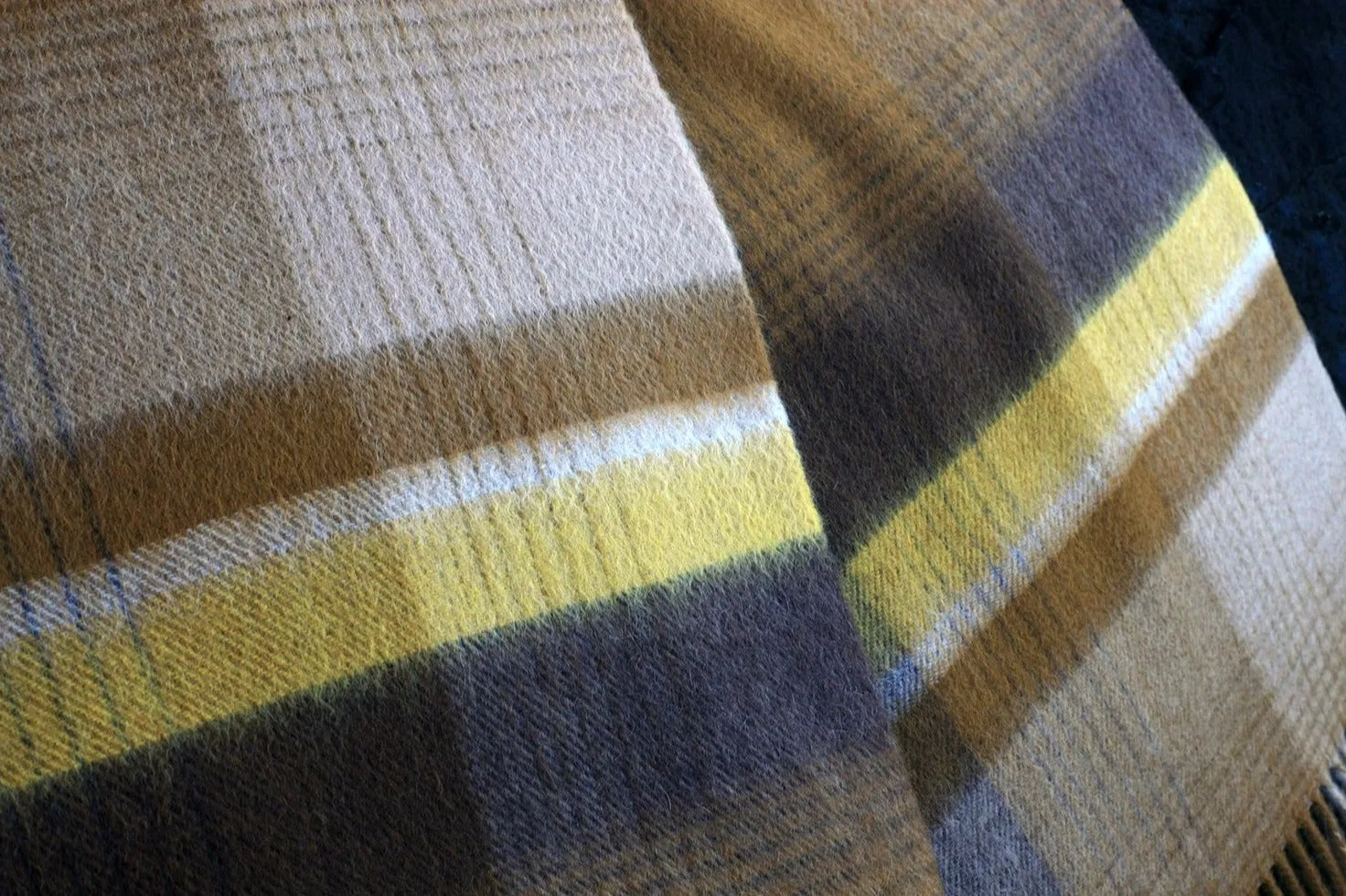 Cashmere Plaid Fringe Scarf - Ochre