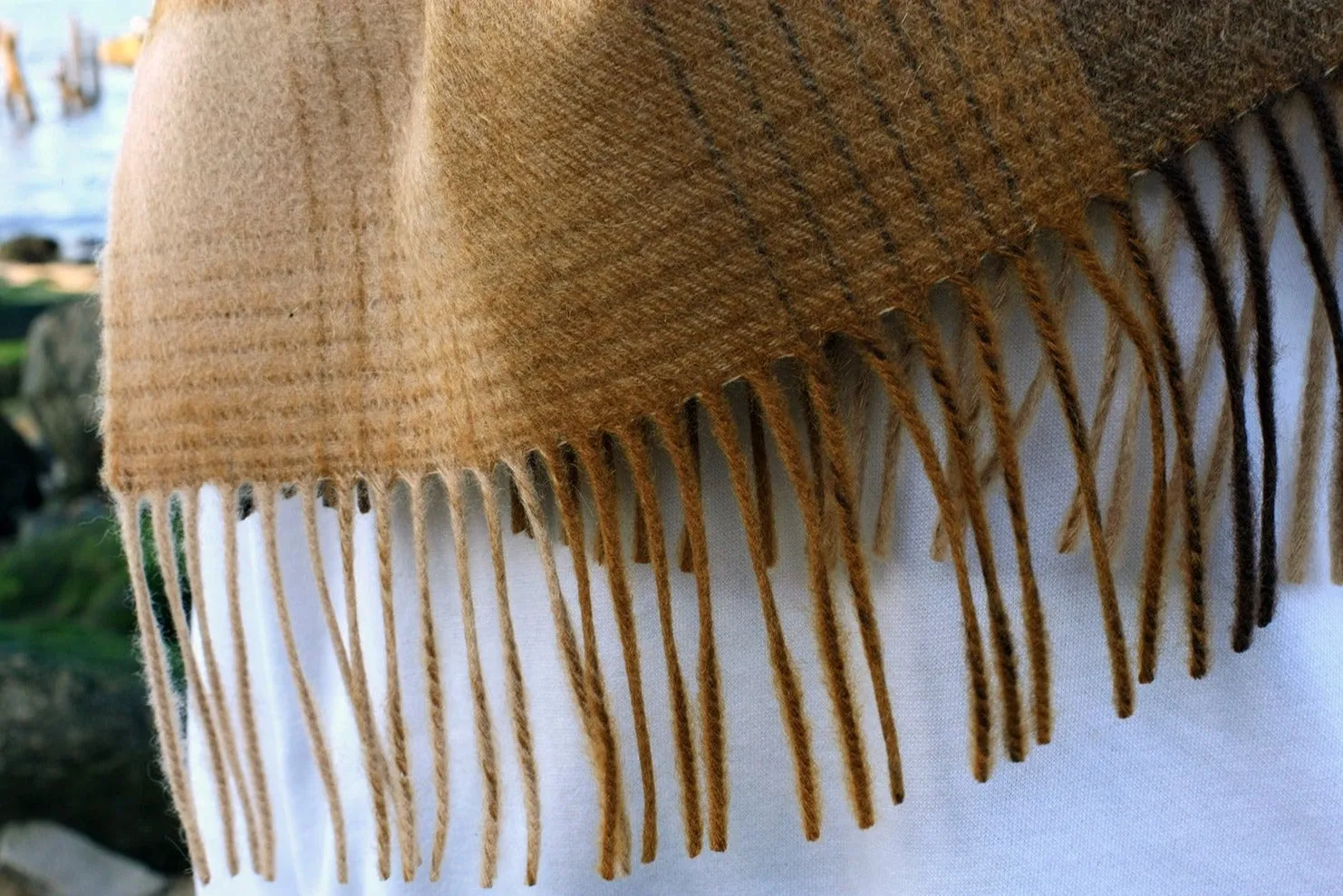 Cashmere Plaid Fringe Scarf - Ochre