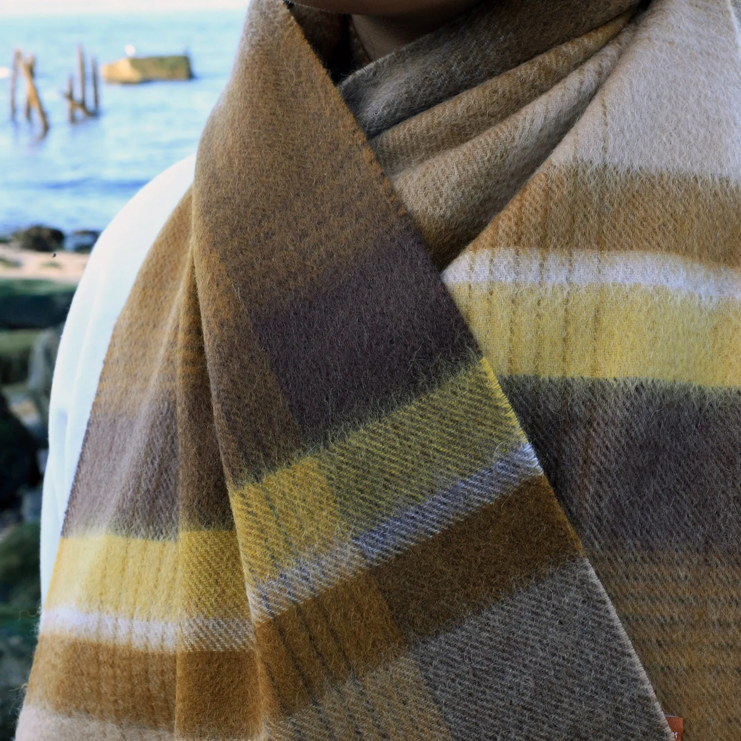 Cashmere Plaid Fringe Scarf - Ochre