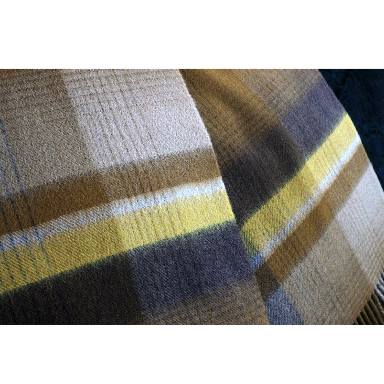 Cashmere Plaid Fringe Scarf - Ochre