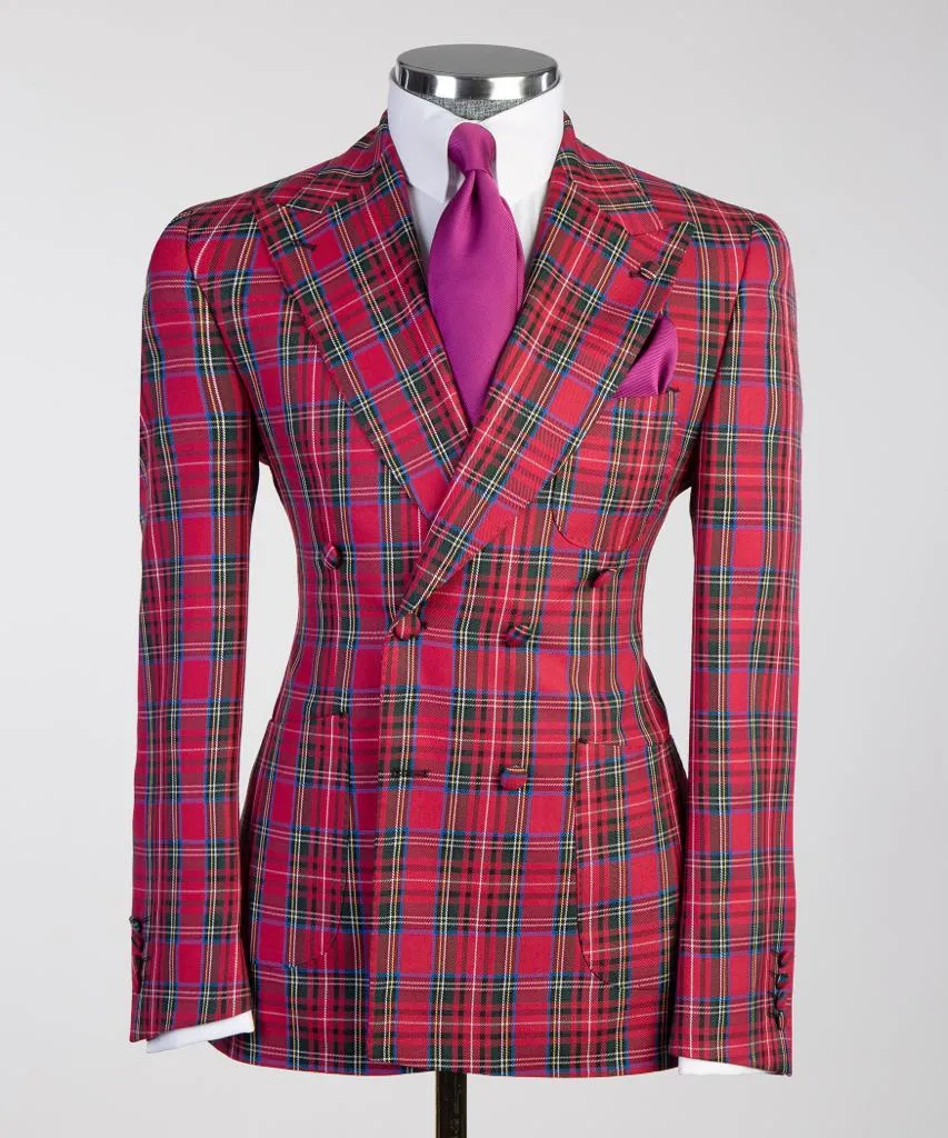 Classic Red Check Plaid Suit