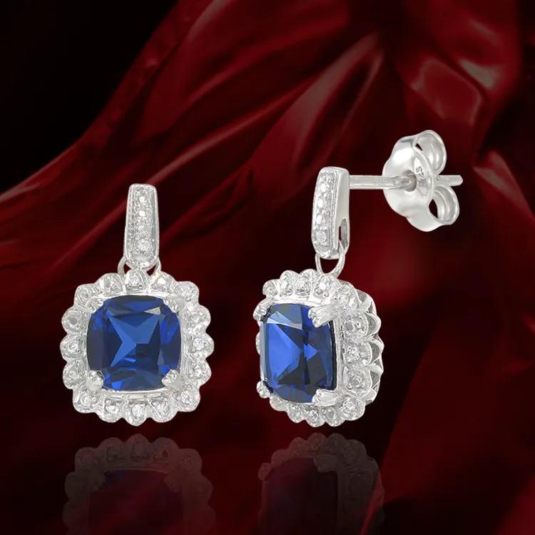 Classic Sapphire Drop Earrings with Accented Halo