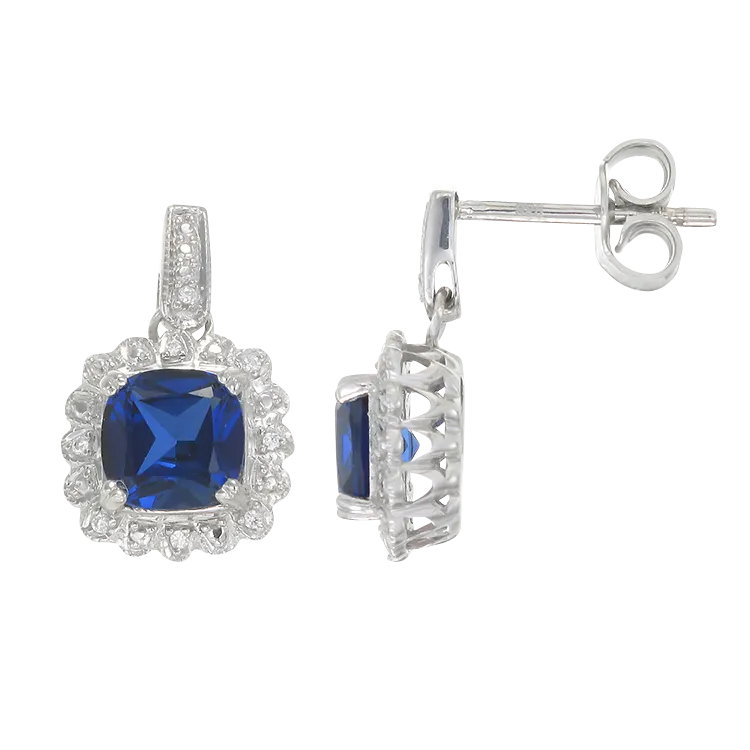 Classic Sapphire Drop Earrings with Accented Halo