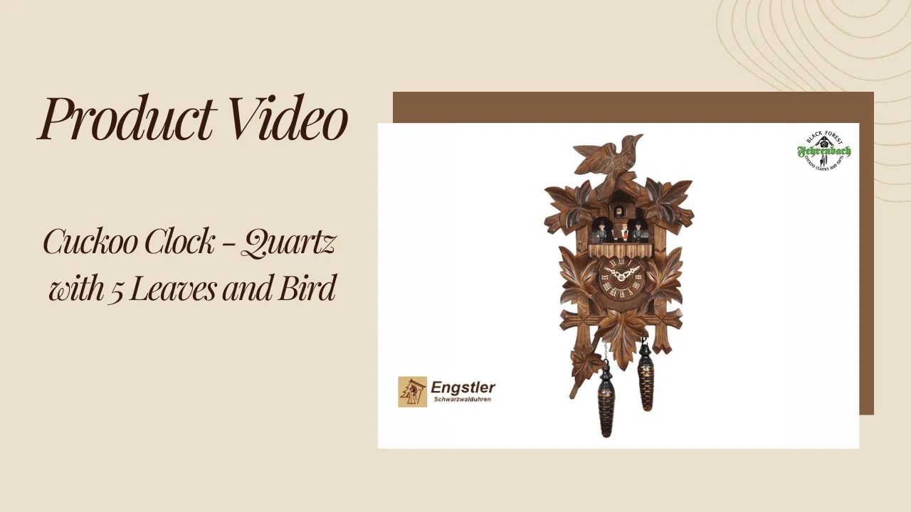 Cuckoo Clock - Quartz with 5 Leaves and Bird - Engstler