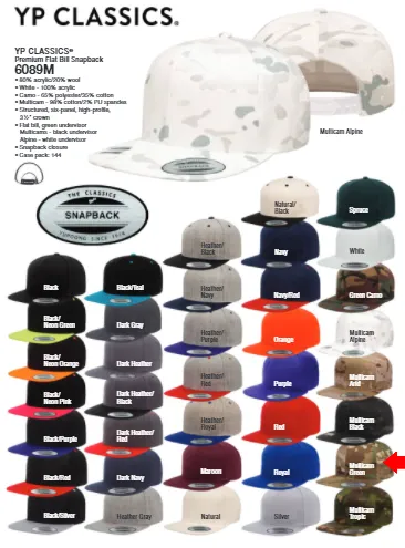 Custom Embroidery, 6089M YP Classics Premium Flat Bill Snapback Hats