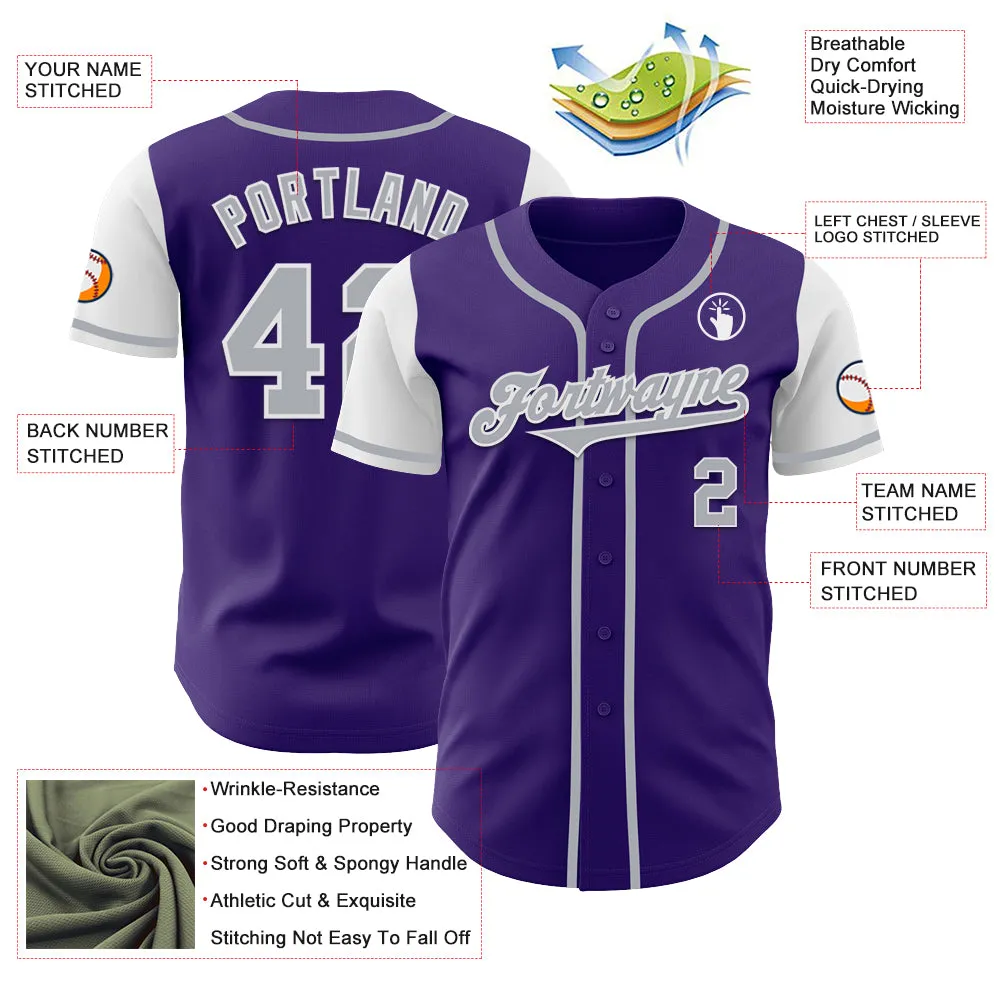 Custom Purple Gray-White Authentic Two Tone Baseball Jersey