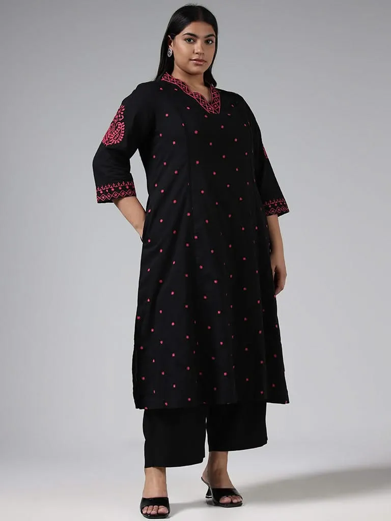 Diza Black Thread Embroidered Cotton Kurta