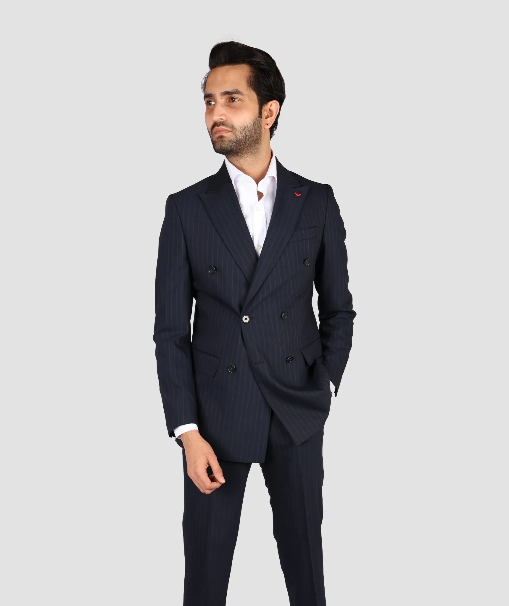 DS Damat Striped Navy Blue Slim Fit Suit