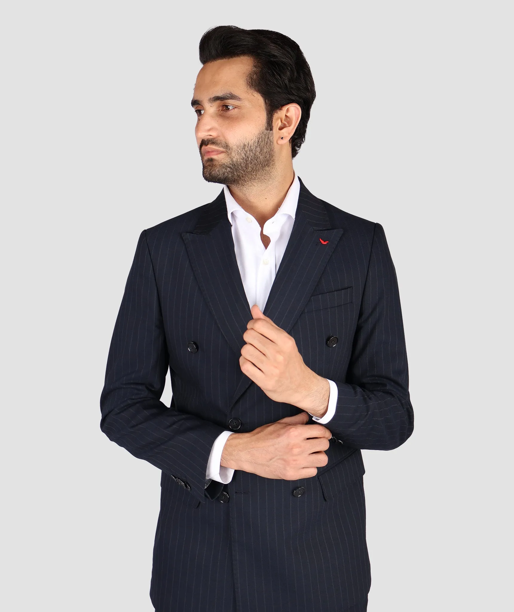 DS Damat Striped Navy Blue Slim Fit Suit