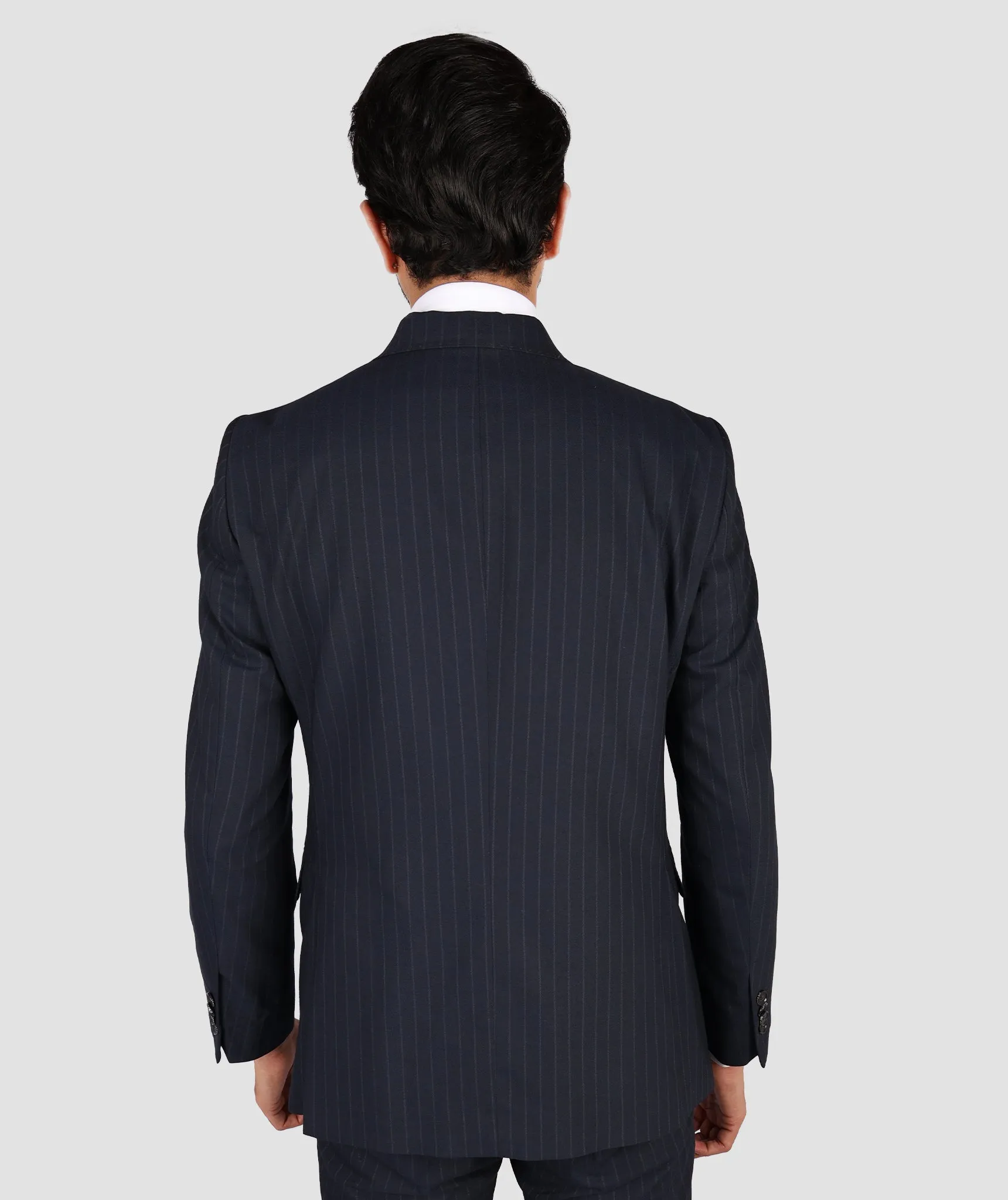 DS Damat Striped Navy Blue Slim Fit Suit